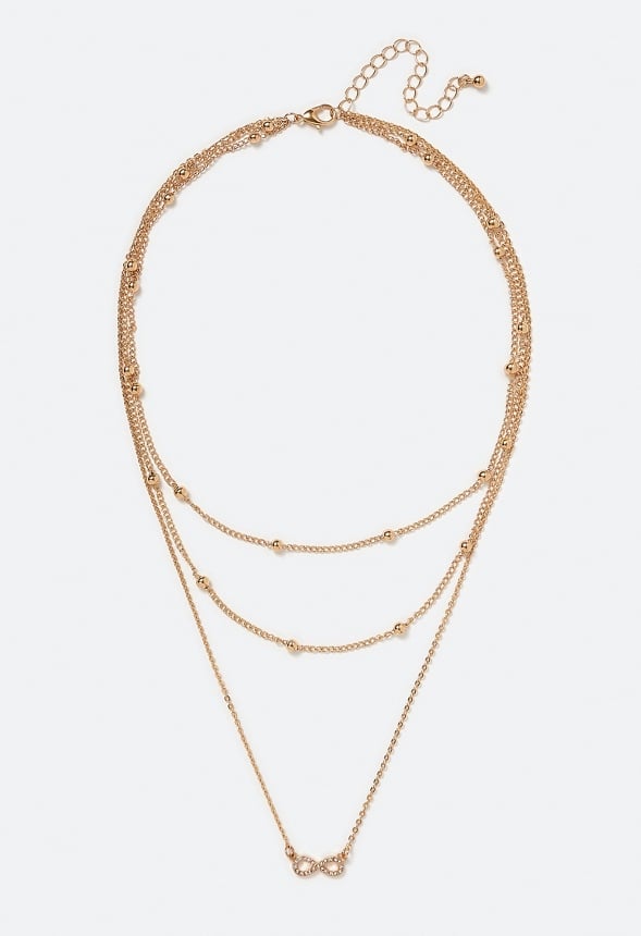3-Rows Mia Fine Layered Necklace With Glass Stone Infinity Pendant Gold