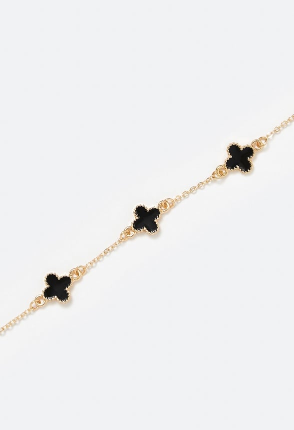 Ola Enamel Clover Allway Necklace Black/ Gold