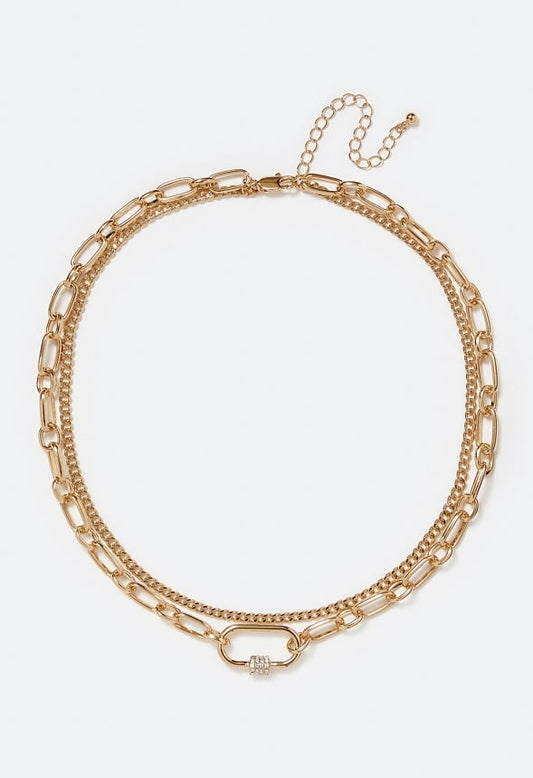 2-Row Sue Chain Necklace With Pave Detail Clasp Gold