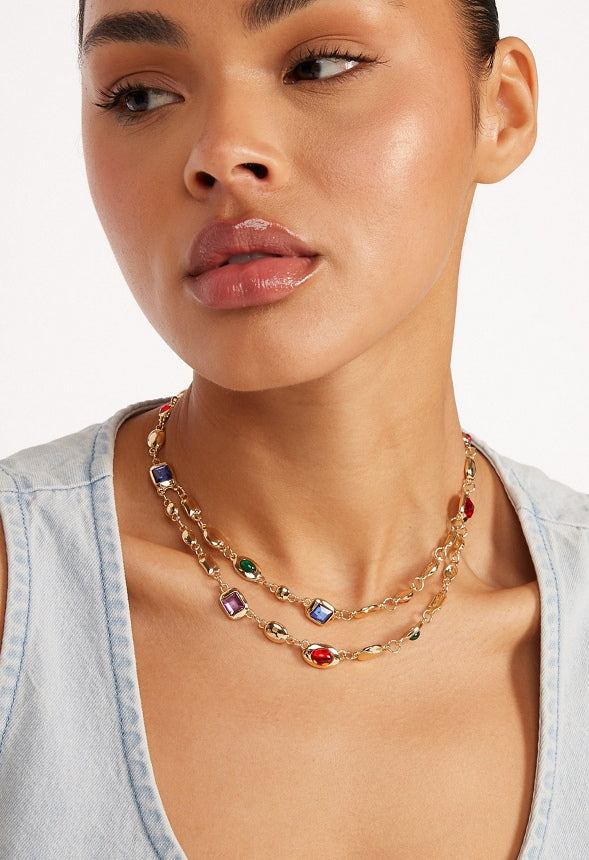 Jona Multicoloured Halo Glass Beads Necklace Multi/ Gold