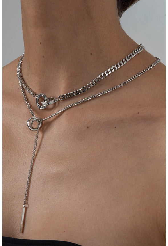Gracie Mixed Chains Layered Y-Style Necklace Silver