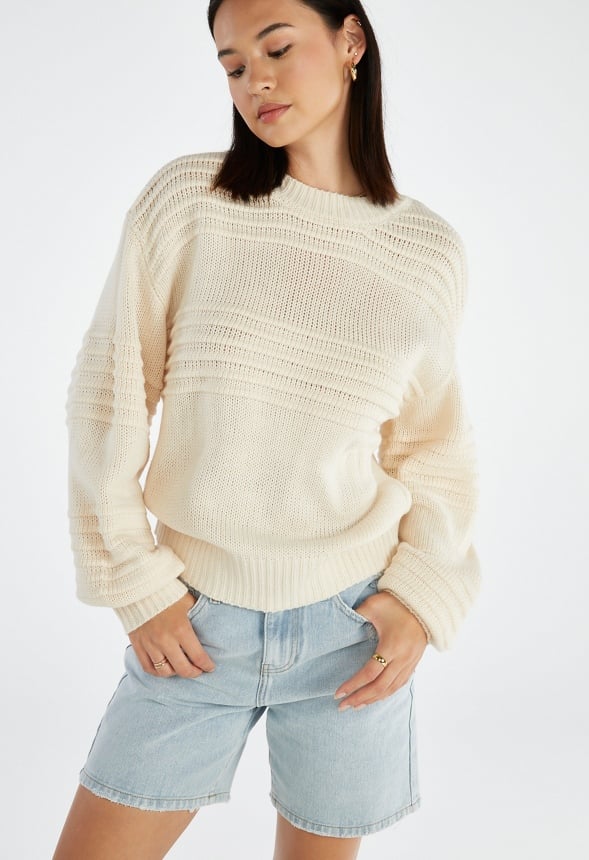 Novelty Blouson Sleeve Sweater Marshmallow White