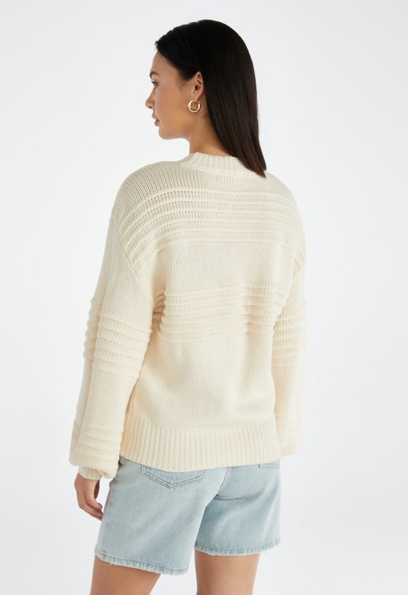 Novelty Blouson Sleeve Sweater Marshmallow White