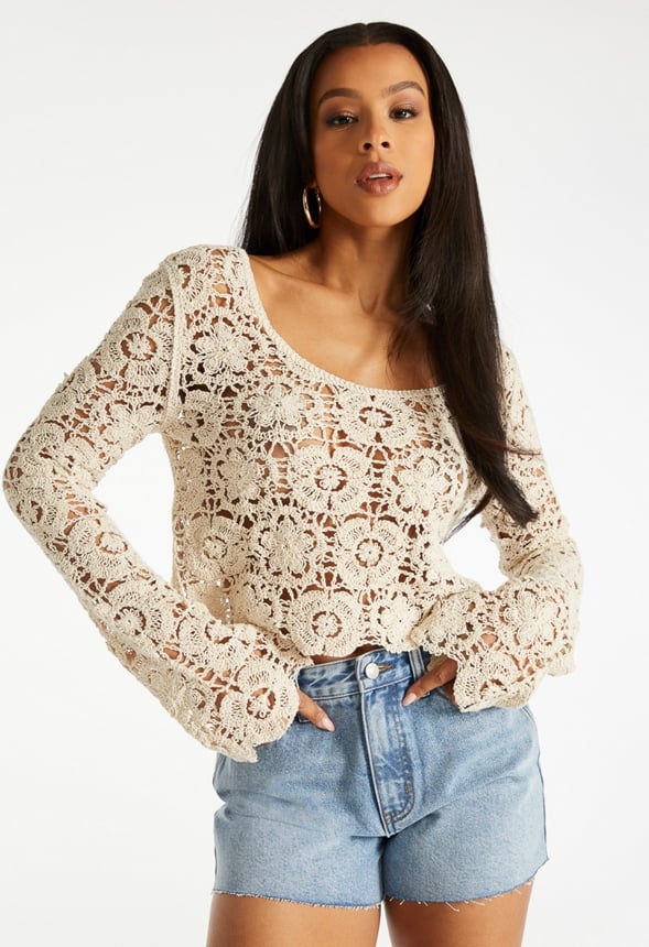 Crochet Stitch Sweater Birch White