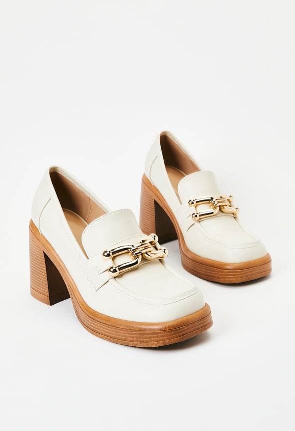 Daria Block Heeled Loafer Court Birch White