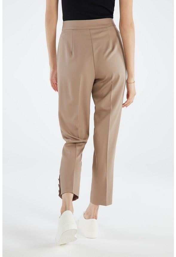 Audrey Buttoned Down Hem Trousers Taupe