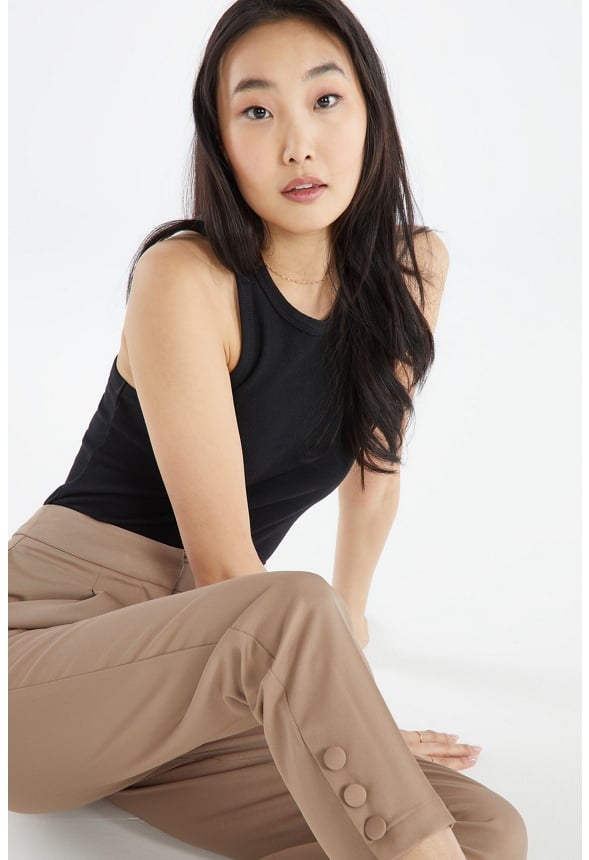 Audrey Buttoned Down Hem Trousers Taupe