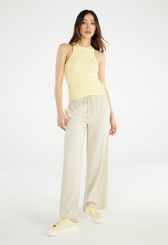 Smocked Wide Leg Trousers Cement Beige