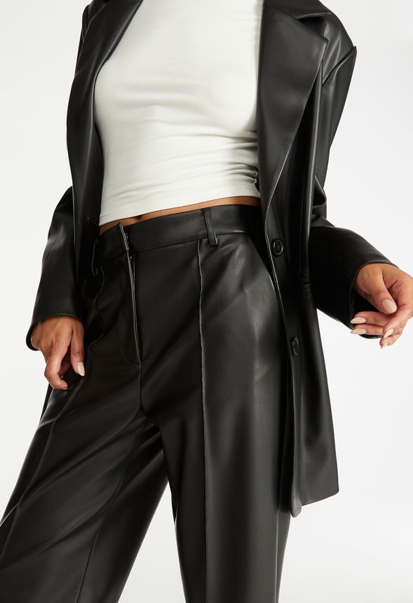 Wide Leg Faux Leather Trousers Black Caviar