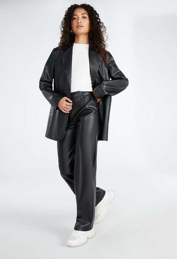 Wide Leg Faux Leather Trousers Black Caviar