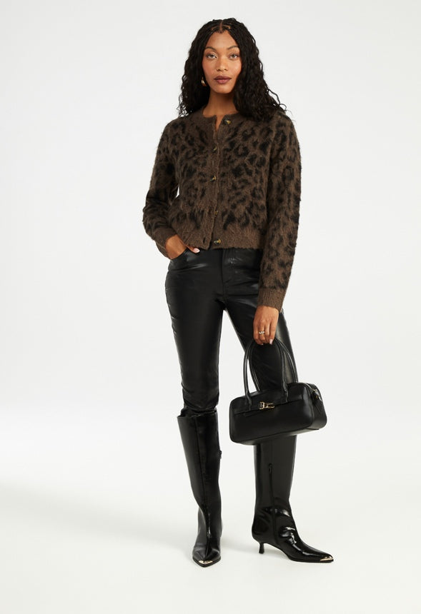 Faux Leather Bootcut Trousers Black Caviar