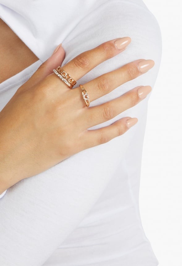 Thea Mixed Band Heart Ring Pack Crystal/ Gold