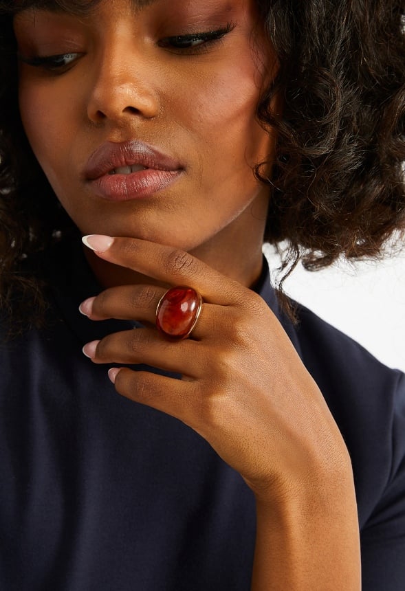 Ellis Domed Resin Stone Single Ring Brown/ Gold