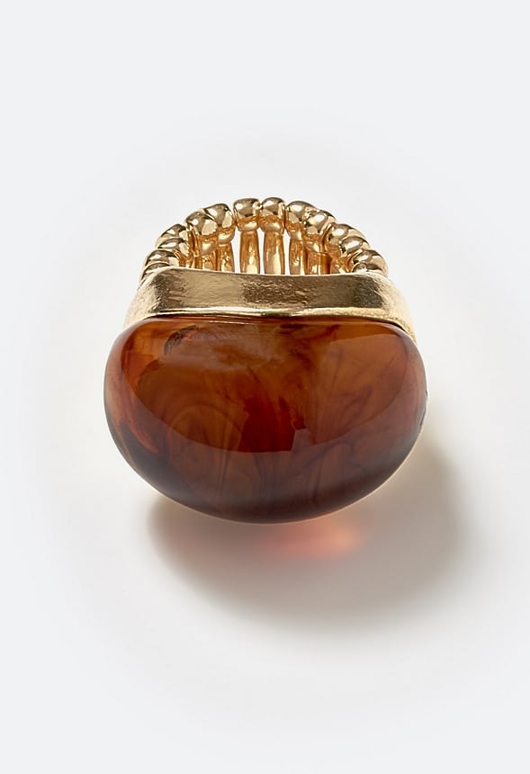 Ellis Domed Resin Stone Single Ring Brown/ Gold