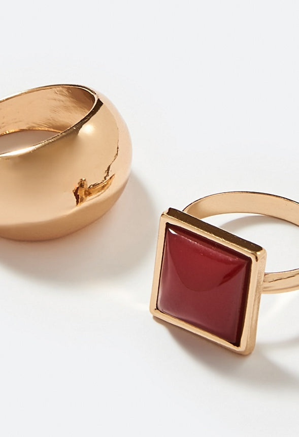 Luna Resin inlay and Domed Metal Ring Pack Burgundy/Gold