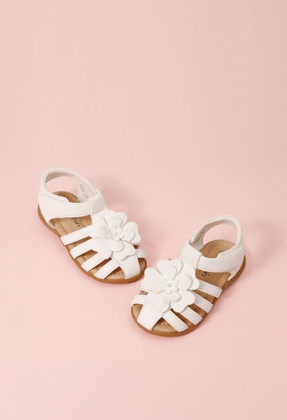 Flower Flat Sandals White