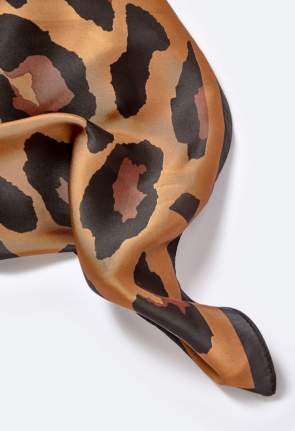 Marina Silk Like Leopard Print Scarf Bronze/ Black
