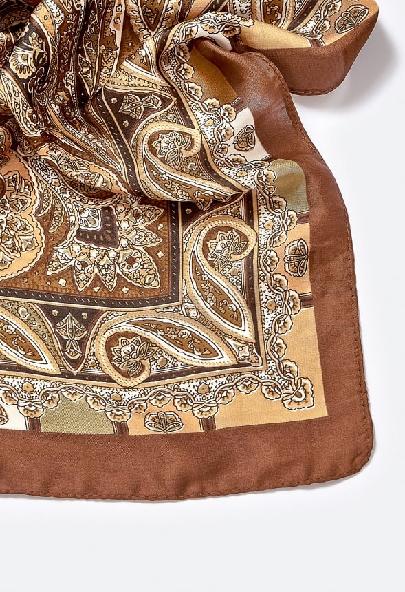 Maddison Silk Like Champagne Paisley Scarf Brown/ Multi