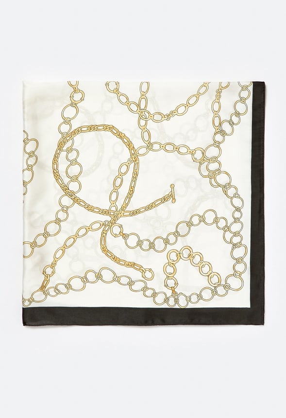 Wave Gold Chain Print Silk Like Scarf Cream/ Gold/ Fabric
