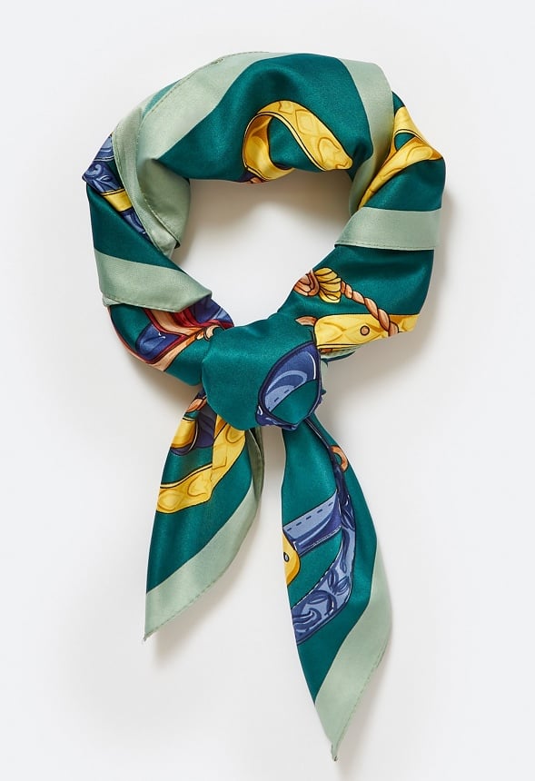 Eden Abstract Multicoloured Print Silk Like Scarf Teal Mix/ Fabric