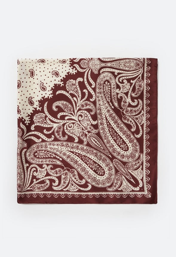 Reyna Paisley Print Silklike Square Scarf Burgundy/Cream