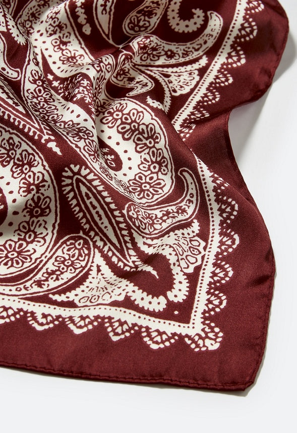Reyna Paisley Print Silklike Square Scarf Burgundy/Cream