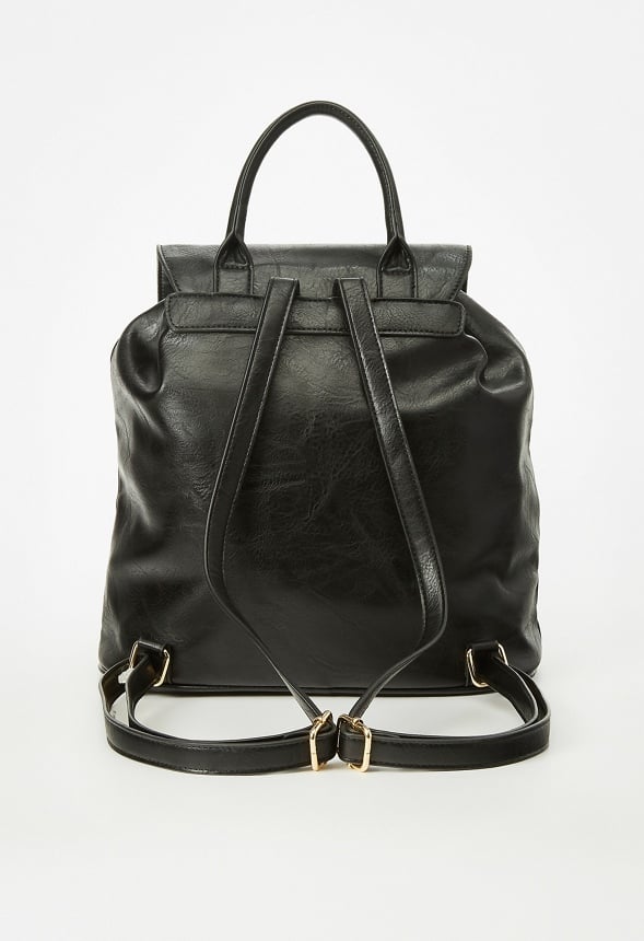 Flap Backpack With Buckles Black