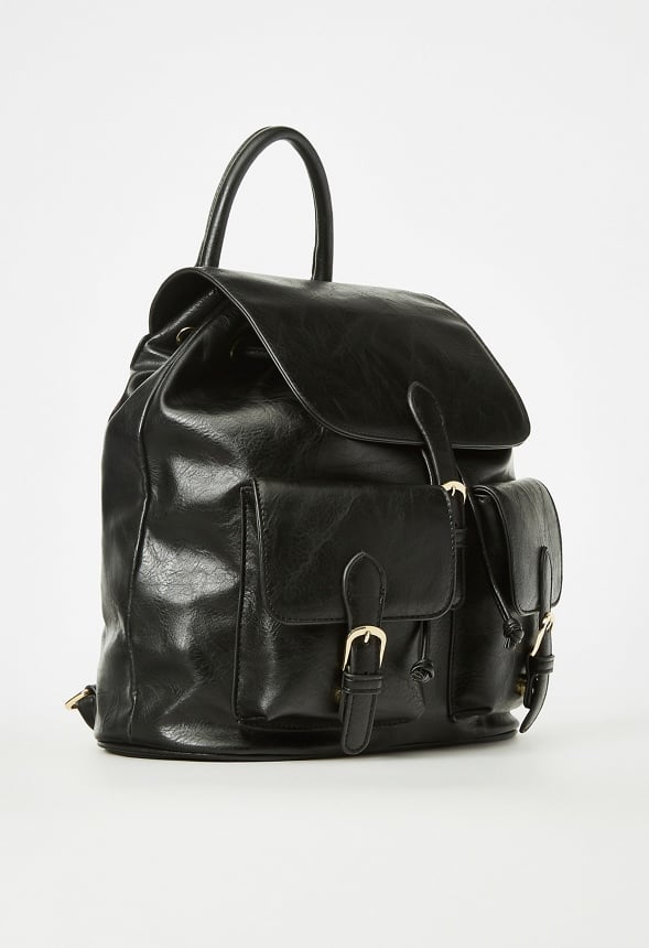 Flap Backpack With Buckles Black