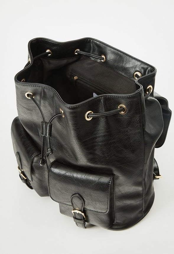 Flap Backpack With Buckles Black
