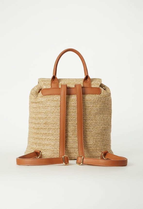 Flap Rucksack With Buckles Natural Multi