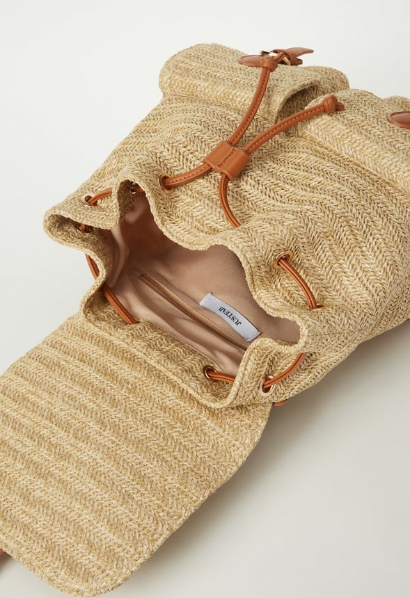 Flap Rucksack With Buckles Natural Multi