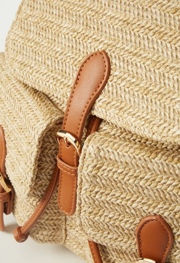 Flap Rucksack With Buckles Natural Multi
