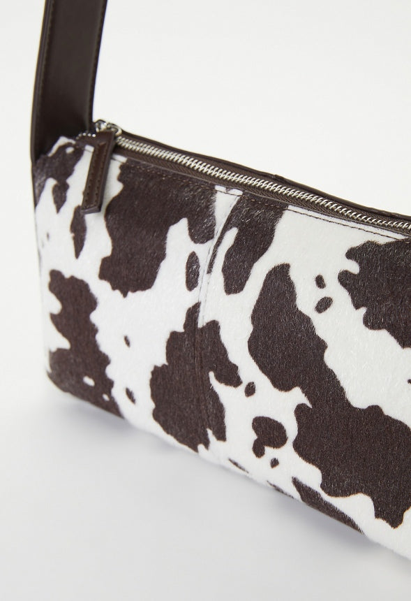 Cow Print Shoulder Bag Cacao Brown/ Cow Faux Pony Hair