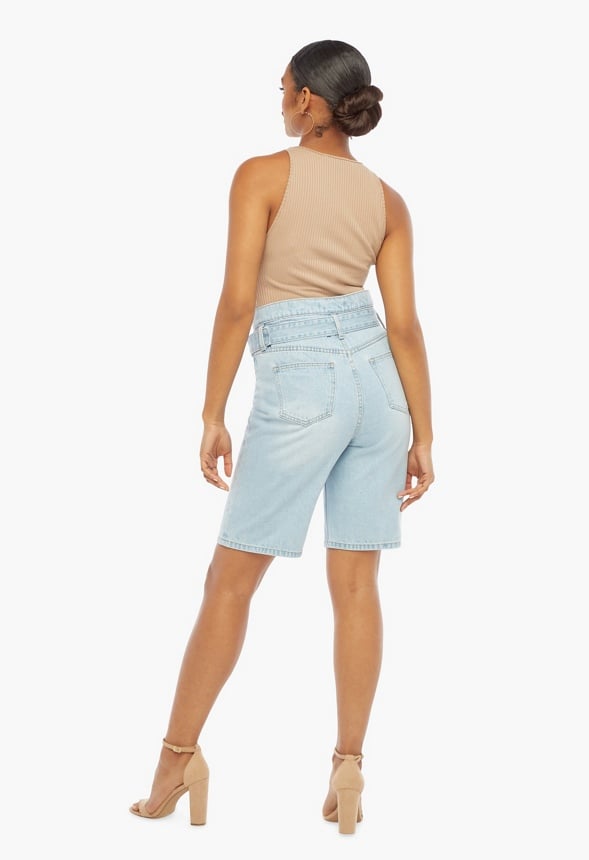 Paperbag Bermuda Denim Shorts Light Wash