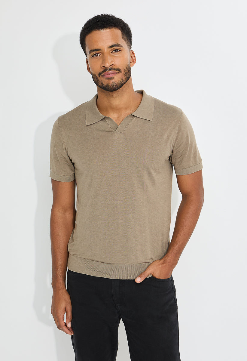 Men's Wool Blend Short Sleeve Silk Soft Knit Polo