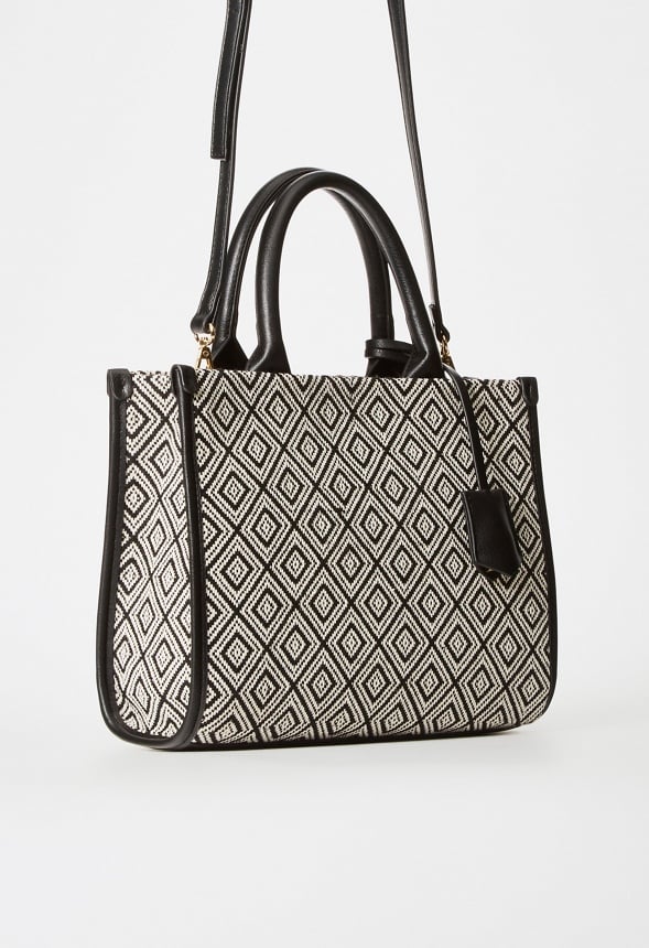 Boxy Tote with Crossbody Strap Black Multi