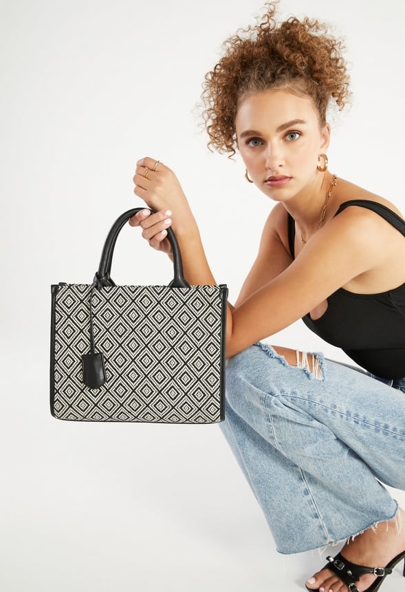 Boxy Tote with Crossbody Strap Black Multi