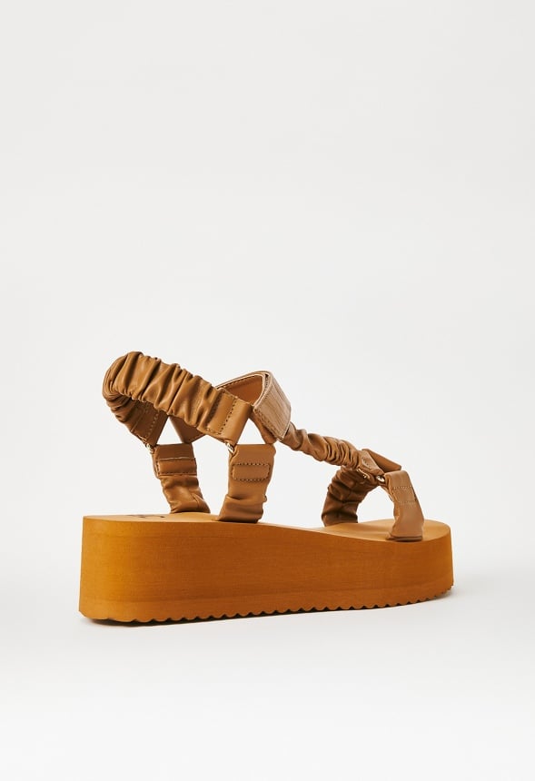 Taneisa Rouched Strap Wedge Light Camel