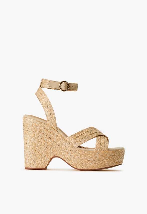 Mia Notched Wedge Sandal Natural Raffia